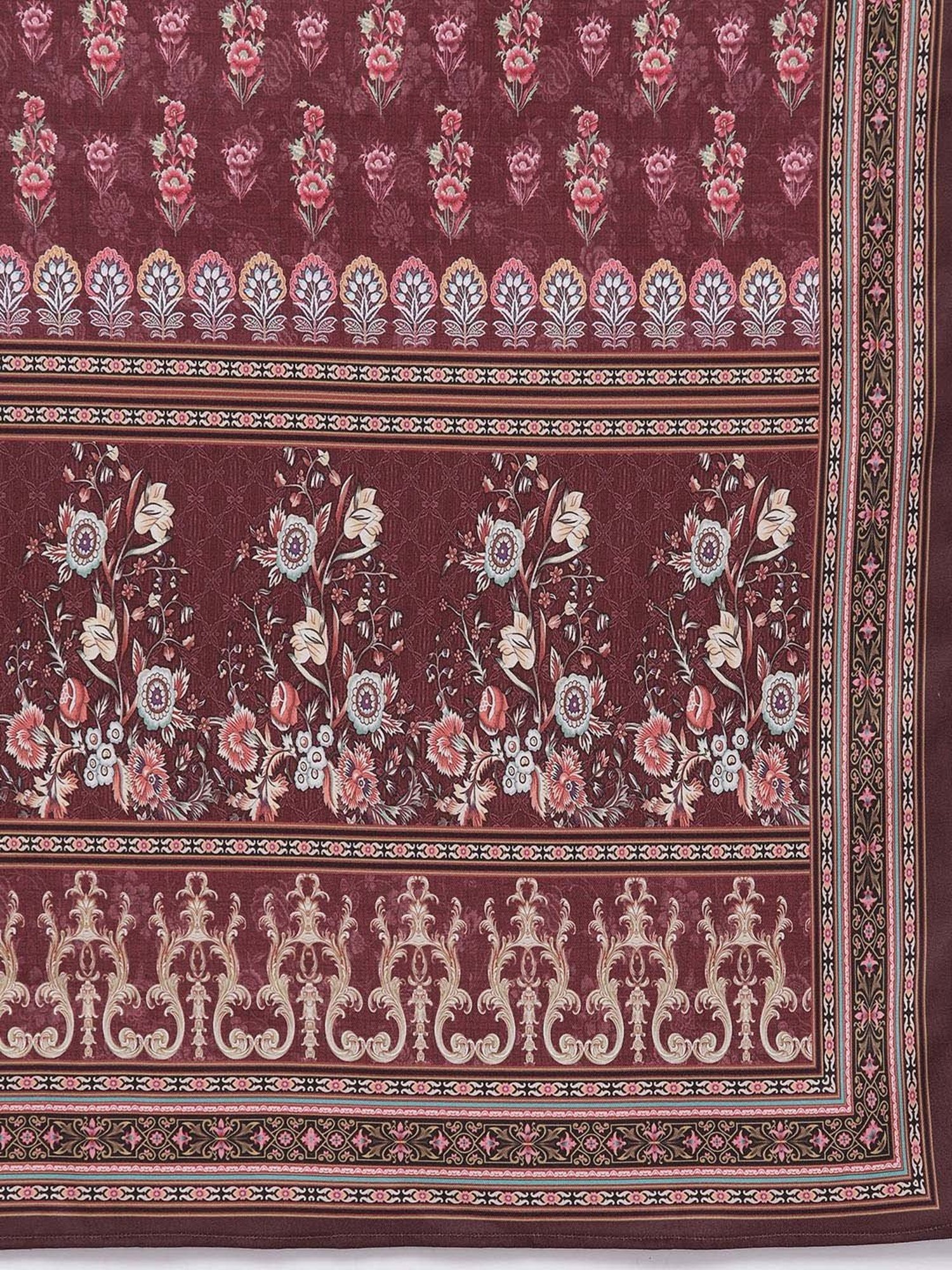 Varanga Maroon Floral Print Kurta Pant Set With Dupatta