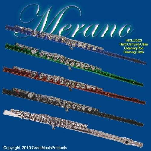 merano green / silver flute with carrying case+metro tuner+black music stand