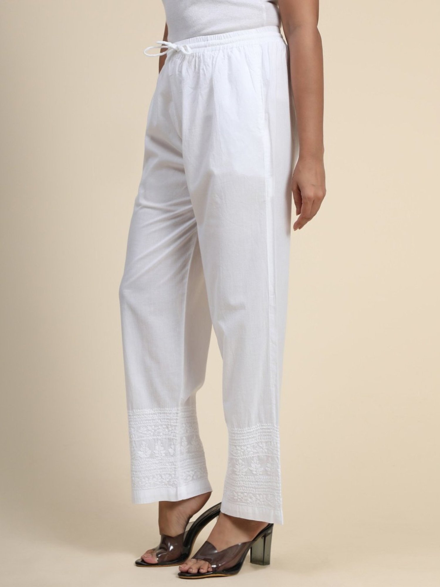 House Of Kari HOK Chikankari Cotton White Pant Trouser