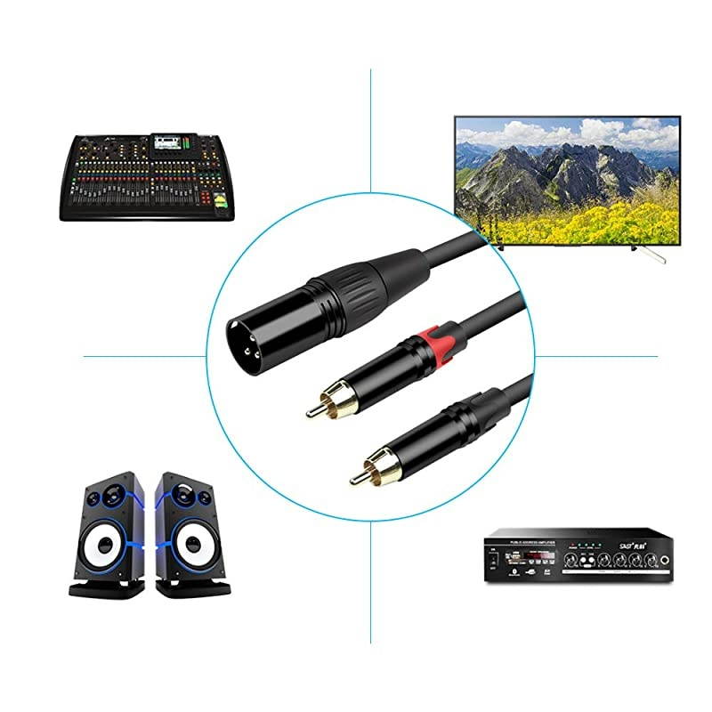 Dual RCA to XLR Male Cable Unbalanced XLR Y Splitter Patch Cable 2 Phono Plug to 1 XLR YCable Interconnect Duplicator Lead Cable Heavy Duty Baking Paint 6 feet