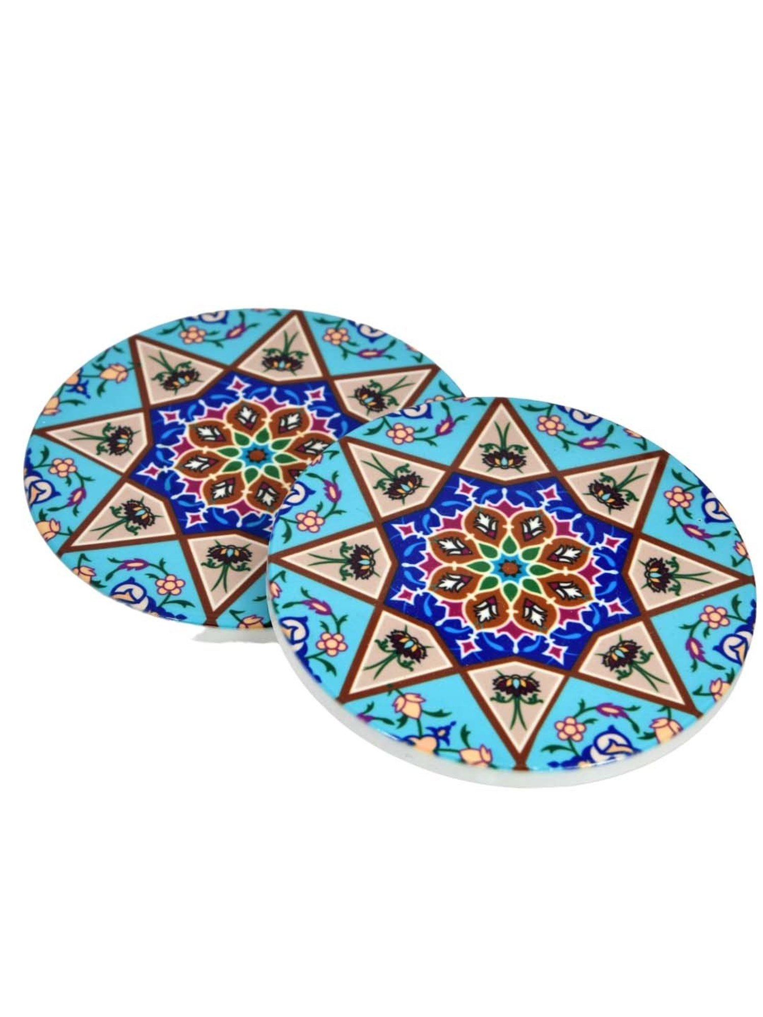 Crayton Hexagon Beige Geometric MDF Coaster - Set of 4