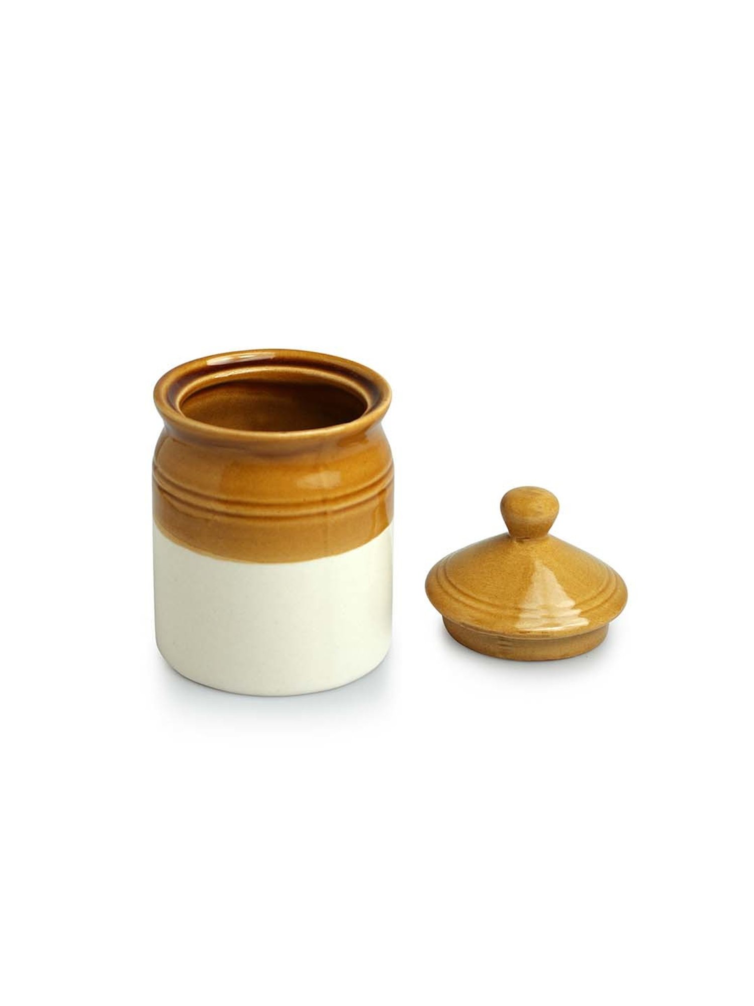 ExclusiveLane Brown & White Ceramic Old Martaban Pickle & Chutney Jar - Set of 2