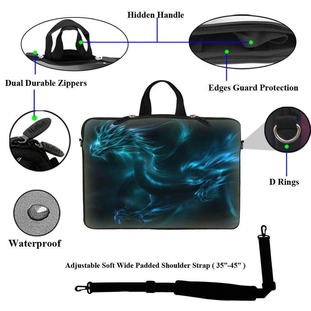 Meffort Inc 17 17.3 inch Laptop Carrying Sleeve Bag Case with Hidden Handle & Adjustable Shoulder Strap with Matching Skin Sticker and Mouse Pad Combo - Blue Dragon Design