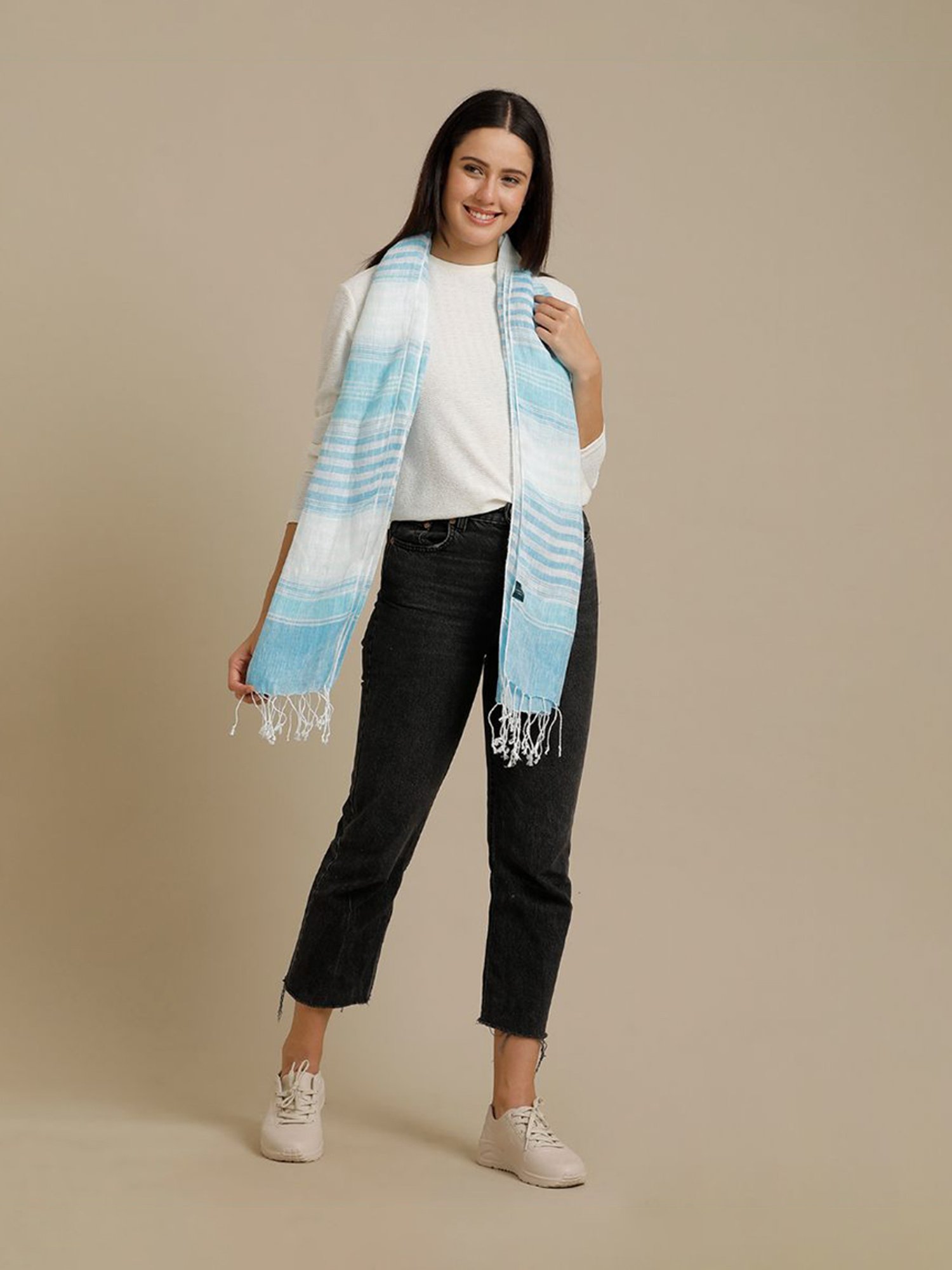 Linen Club Blue Striped Pure Linen Stole