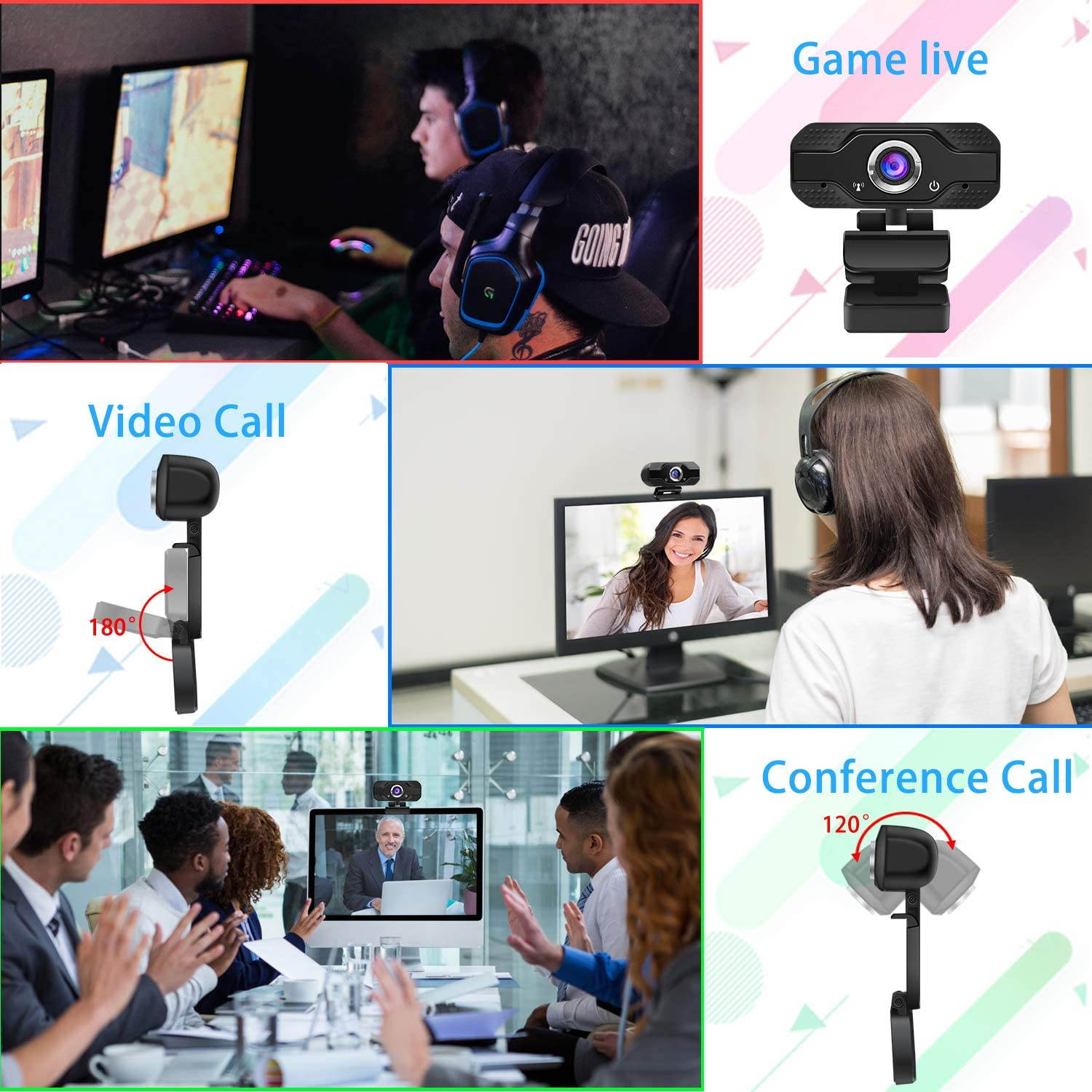 Full HD Webcam 1080P USB Web Camera PC Has anti-noise function with Built-in Microphone Manual focus for Computer Work Online Class Broadcast web cam
