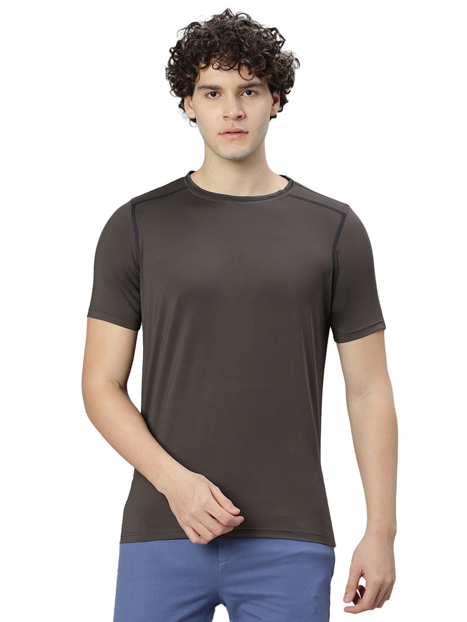Slowave Dark Brown Regular Fit Crew T-Shirt