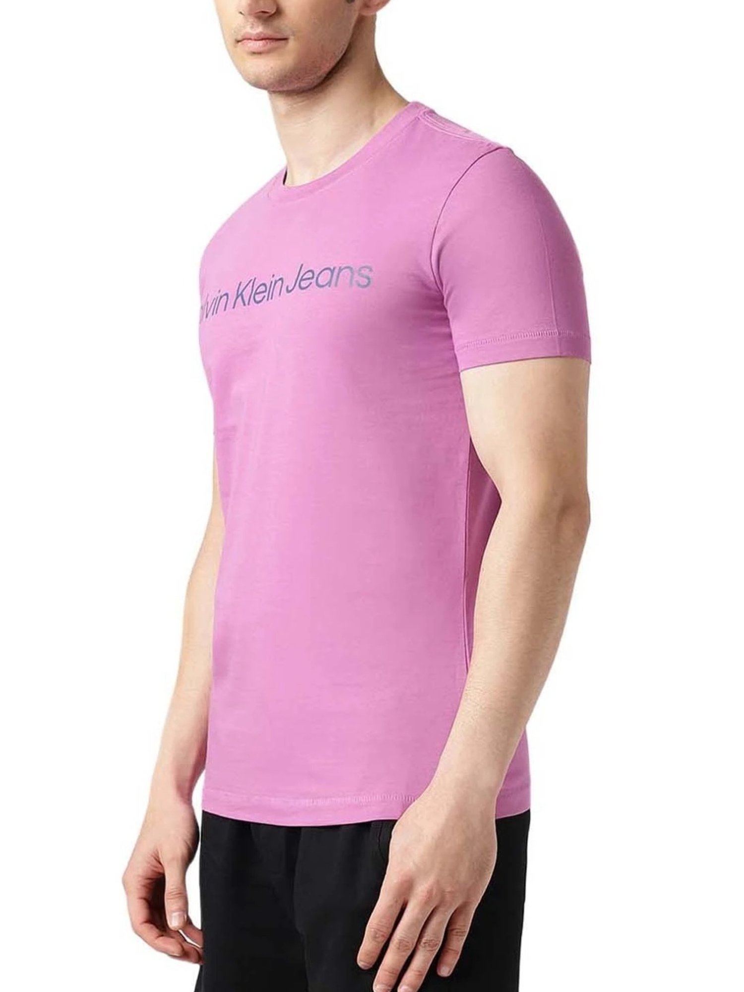 Calvin Klein Jeans Purple Cotton Slim Fit Logo Printed T-Shirt