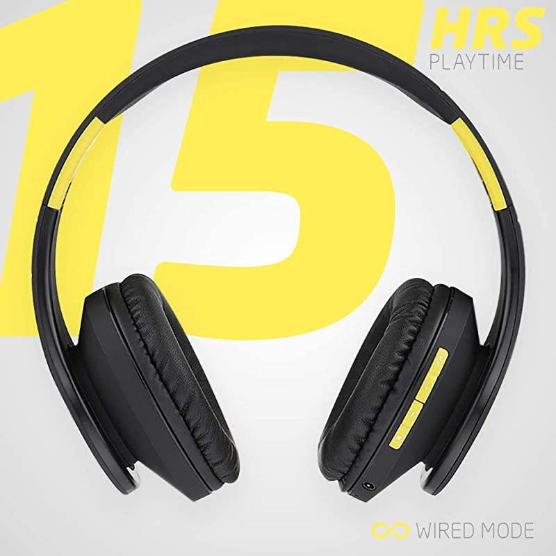 Bluetooth OverEar Headphones Wireless Stereo Foldable Headphones Wireless and Wired Headsets with Builtin Mic Micro SDTF FM for iPhoneSamsungiPadPC BlackYellow