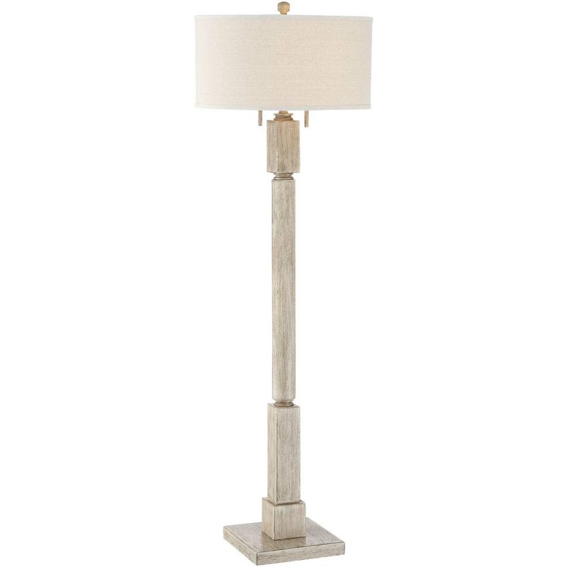 Barnes and Ivy Country Cottage Floor Lamp Pickled Wood Oatmeal Linen Drum Shade for Living Room Reading Bedroom Office