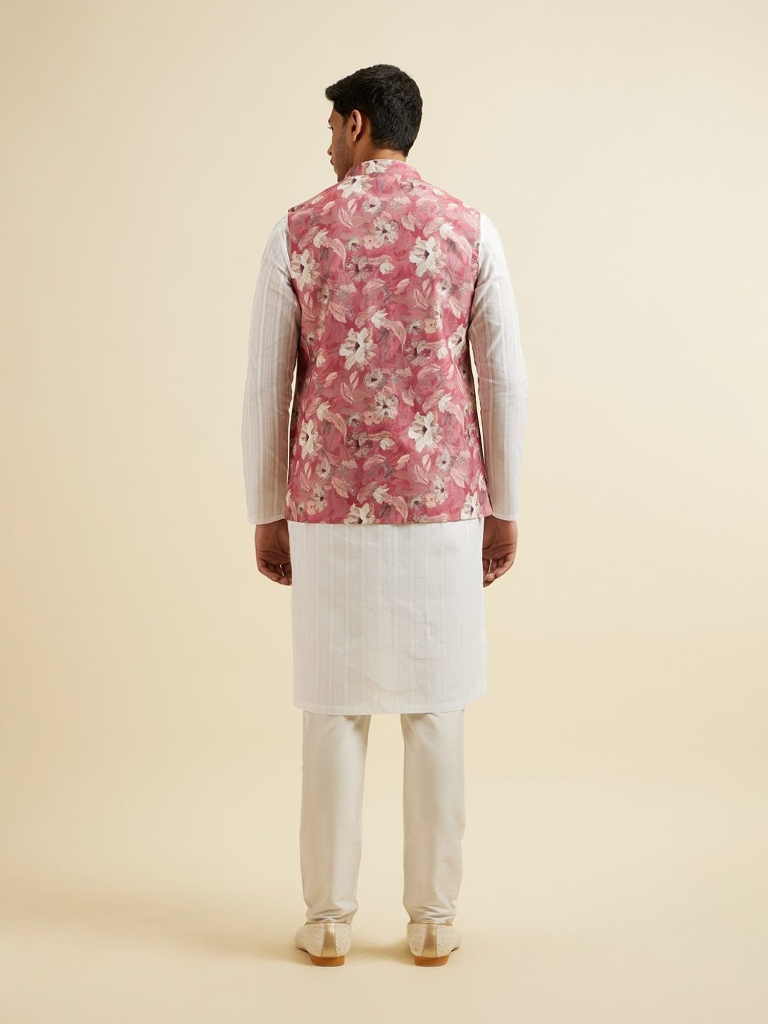 Manyavar Pink Regular Fit Printed Nehru Jacket