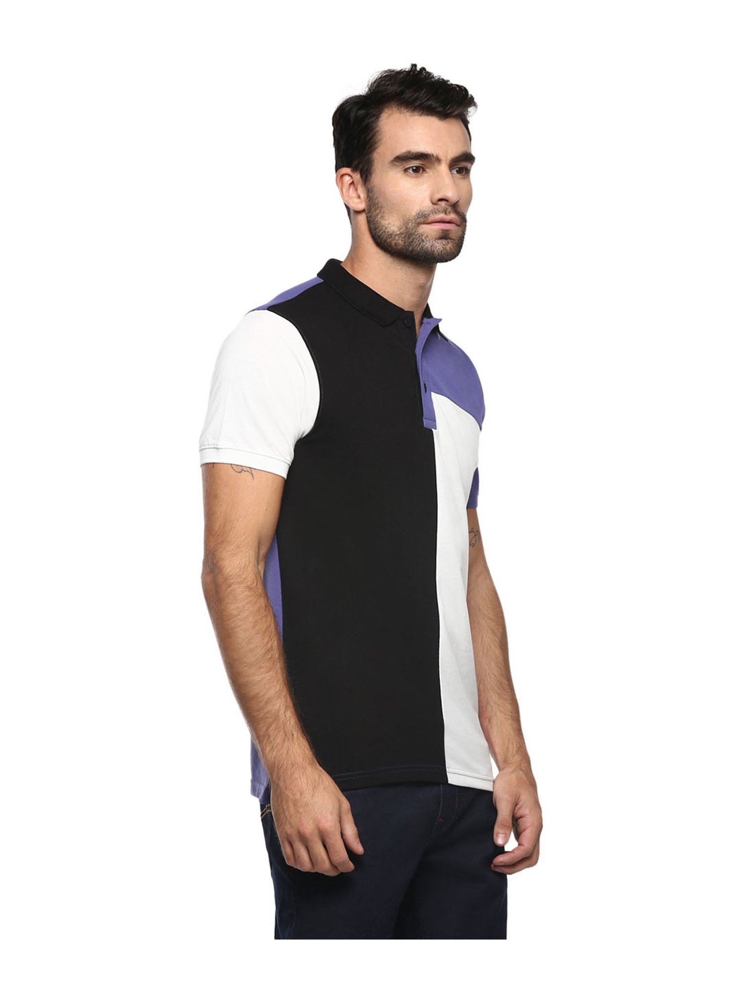 Red Chief Black & White Colour-Block Polo T-Shirt