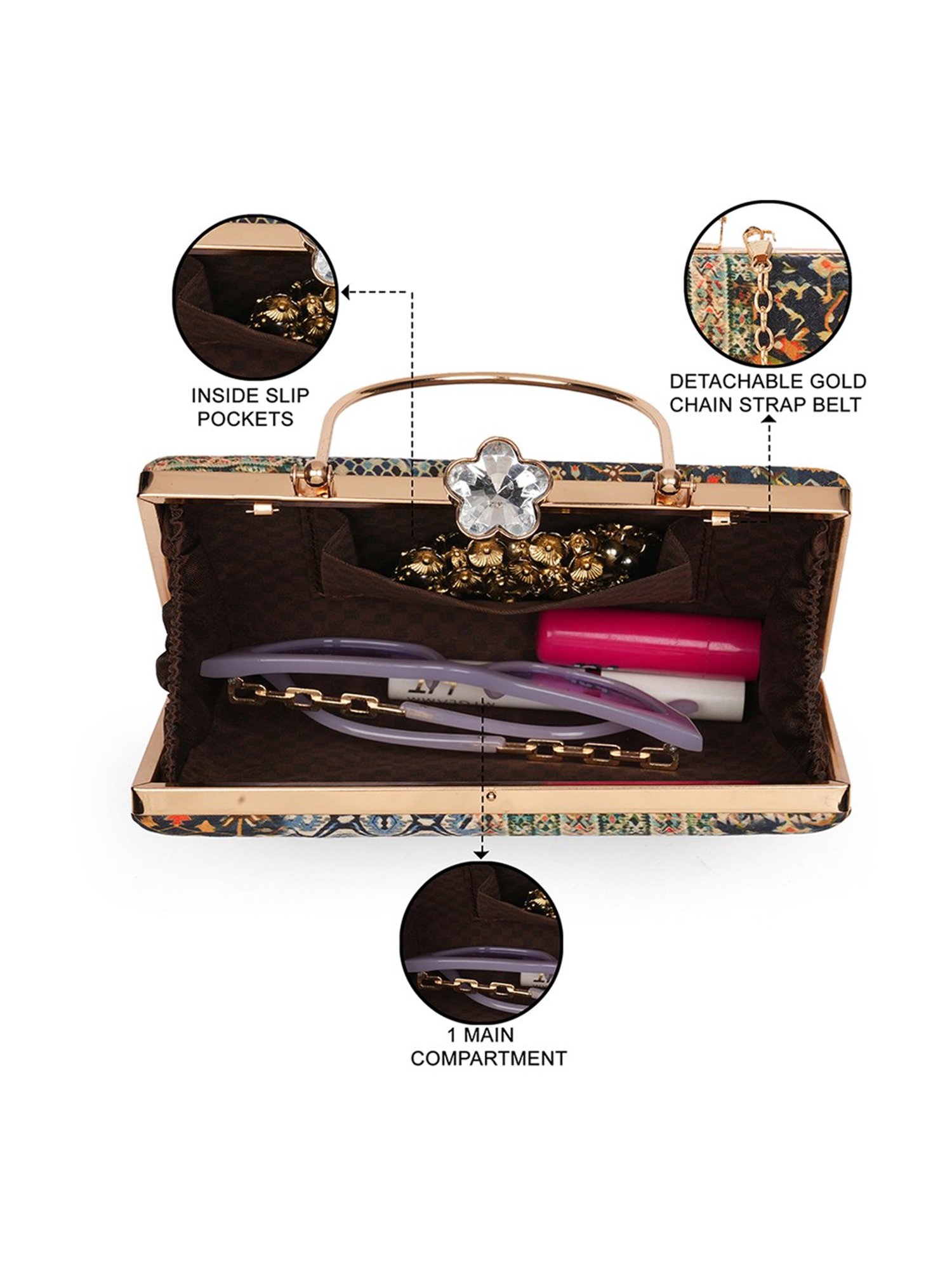 Glo By Globus Multi Ethnic Motifs Printed Party Small Clutch