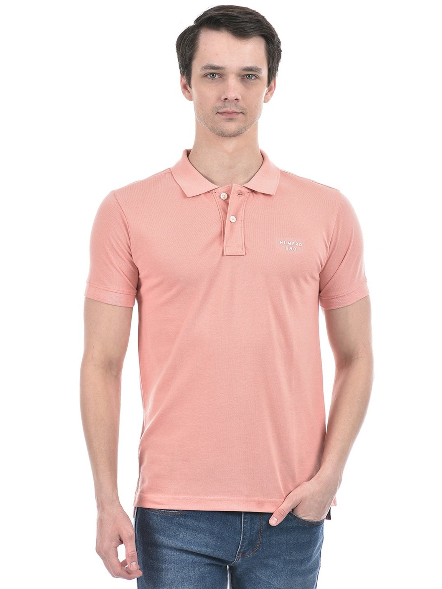 Numero Uno Dusty Pink Cotton Slim Fit Polo T-Shirt
