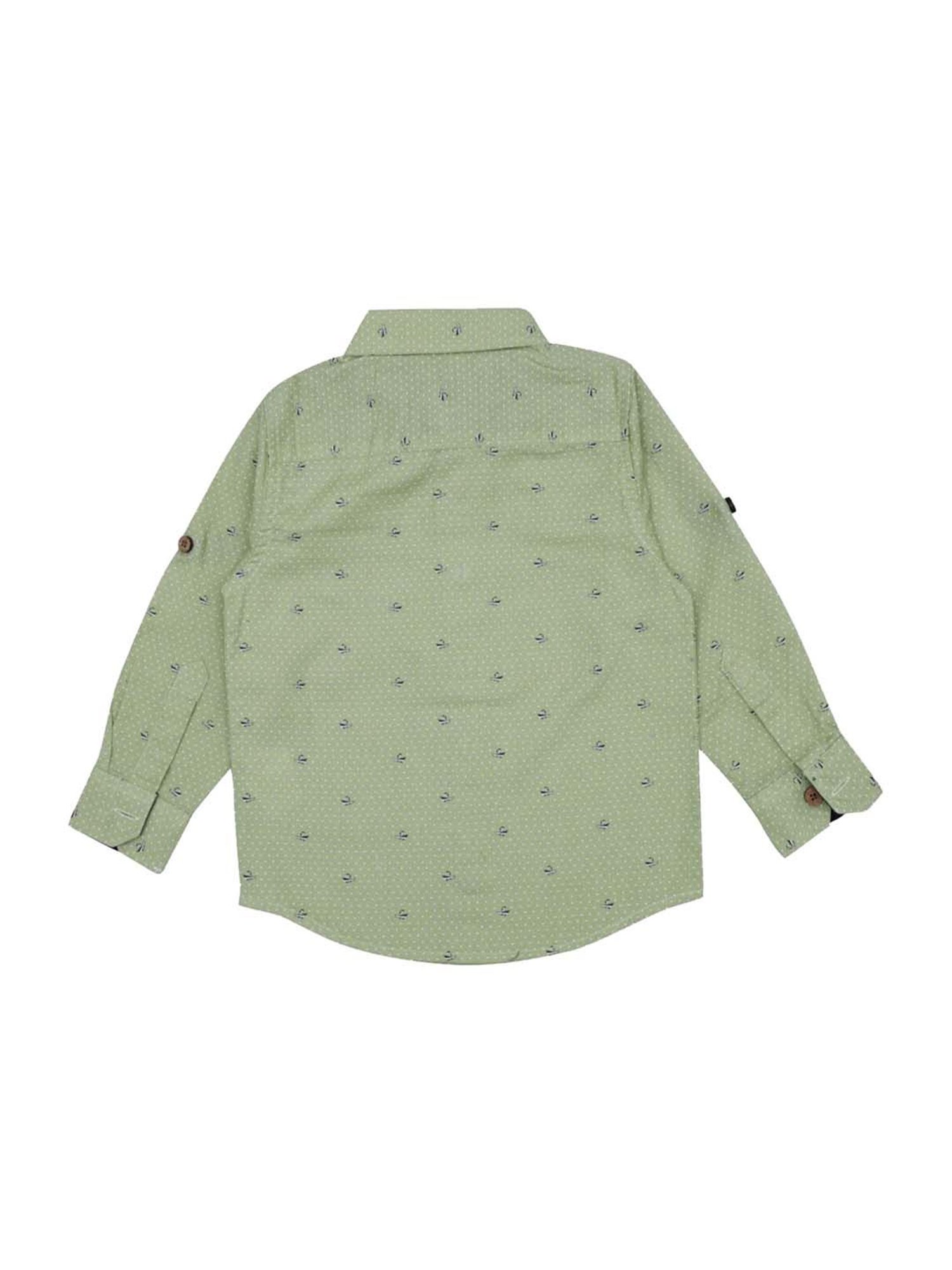 Manet Kids Green Cotton Printed Shirt
