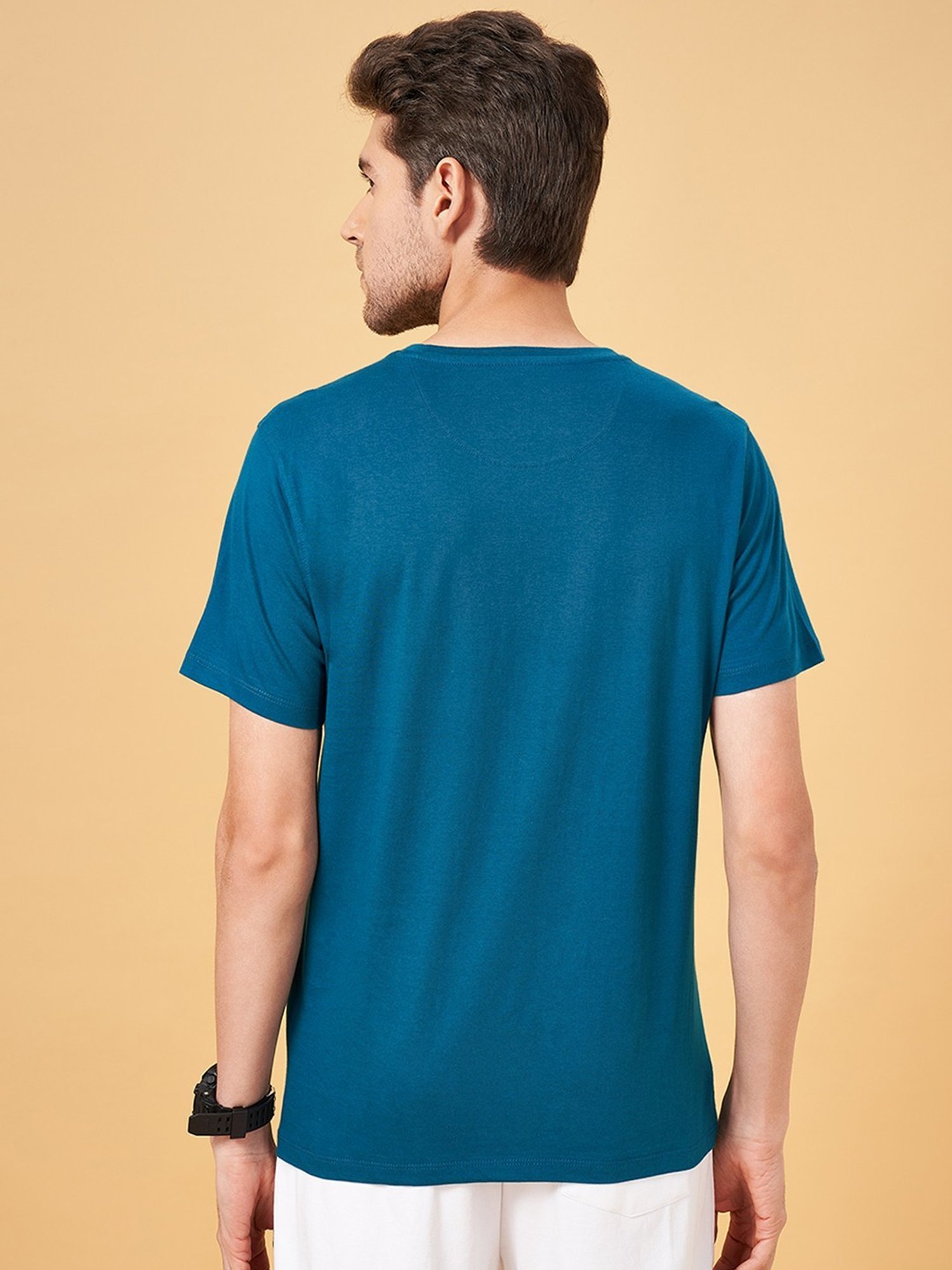 Ajile by Pantaloons Bottle Green Cotton Slim Fit Printed Sports T-Shirt