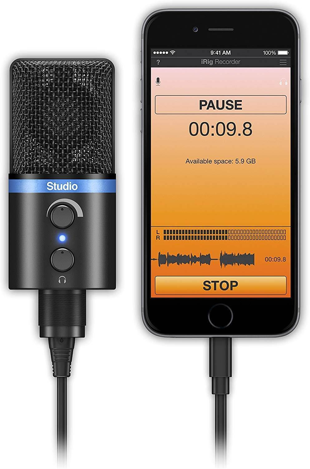 IK Multimedia iRig Mic Studio Digital Studio Microphone for iPhone, iPad, Android and Mac/PC (Black)