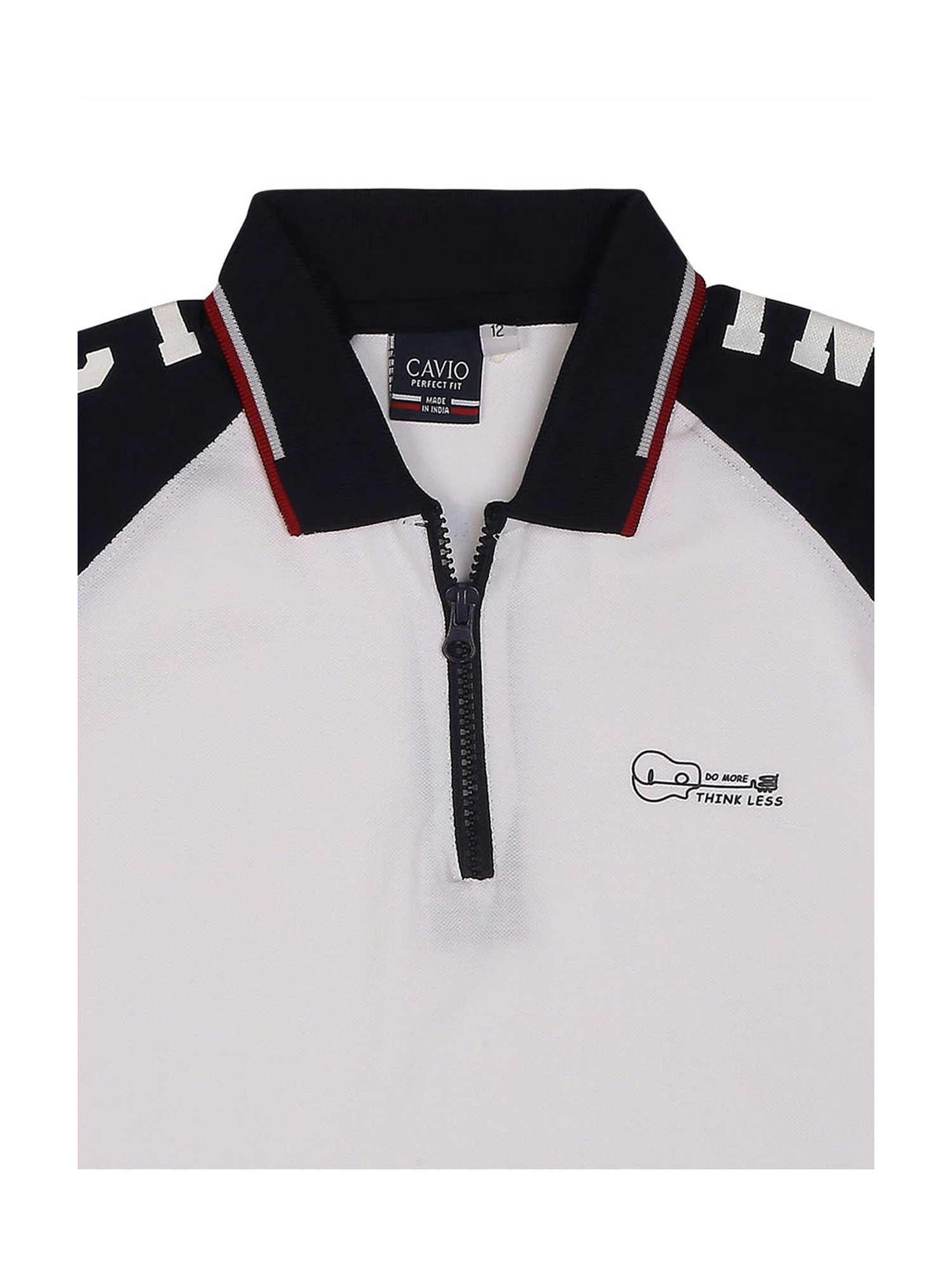 Cavio Kids White & Navy Solid Polo T-Shirt