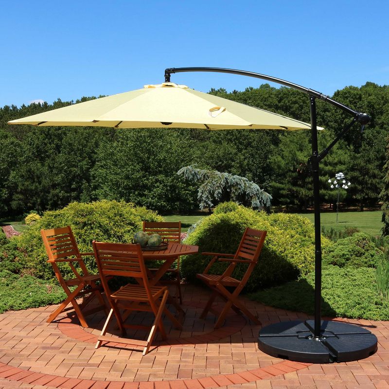 Sunnydaze Outdoor Steel Cantilever Offset Patio Umbrella with Air Vent, Crank, and Base - 9' - Pale Buttercup