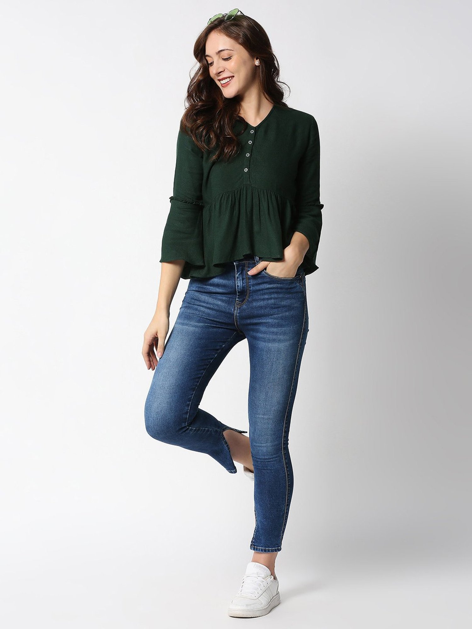 Pepe Jeans Dark Green Peplum Top