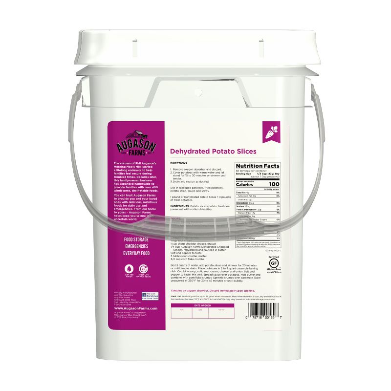 Augason Farms Dehydrated Potato Slices Shreds Certified Gluten Free Emergency Bulk Food Storage 4-Gallon Pail 68 Servings