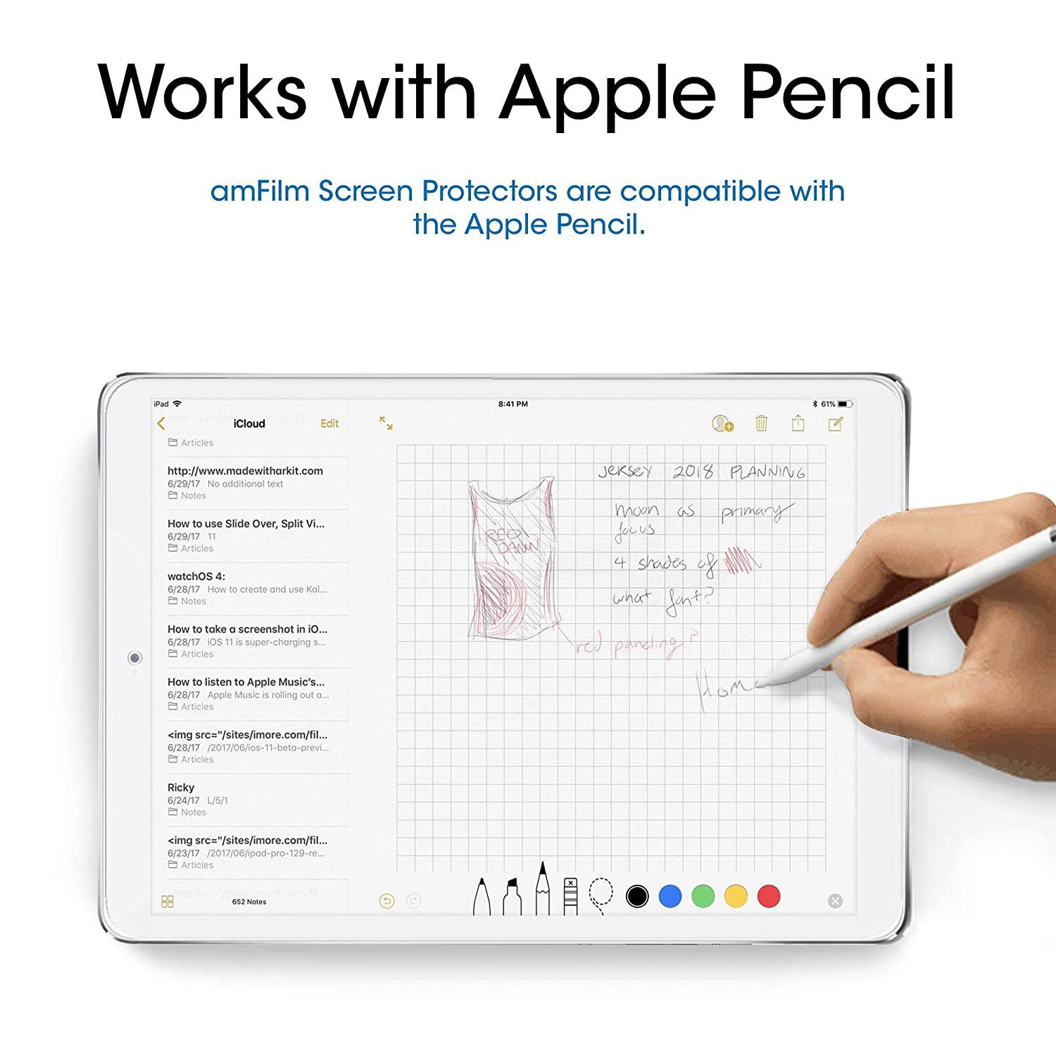 amFilm Glass Screen Protector for iPad 9.7 6th Gen, 5th Gen, iPad Pro 9.7, iPad Air, Air 2, Tempered Glass, Apple Pencil Compatible