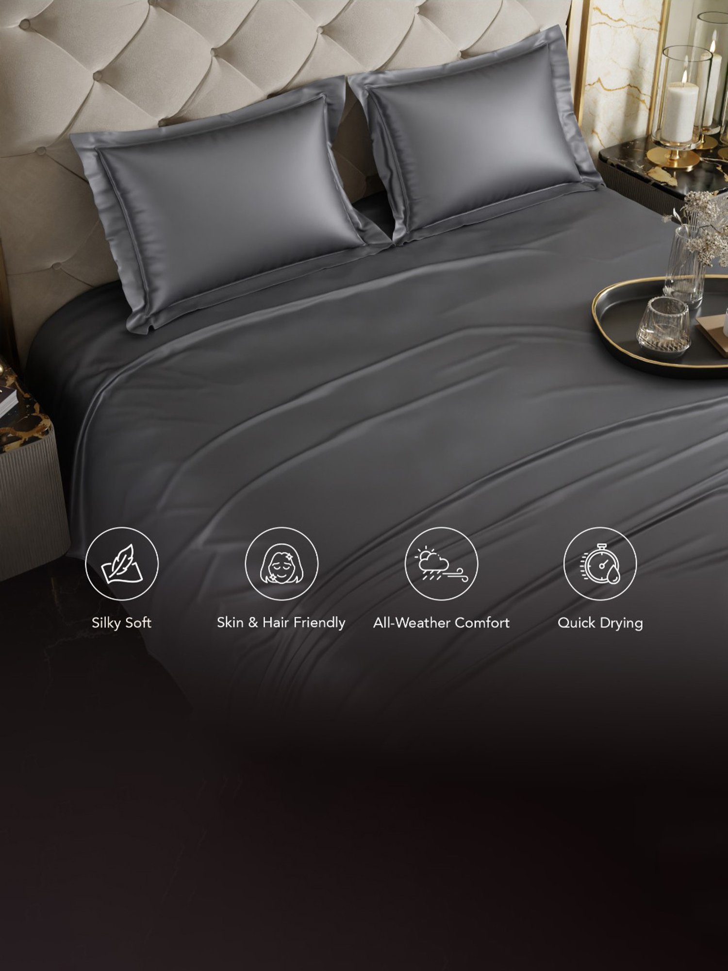 Stoa Paris Date Night Twilight Embrace Polyester 300 TC Double Bed Sheet With 2 Pillow Covers