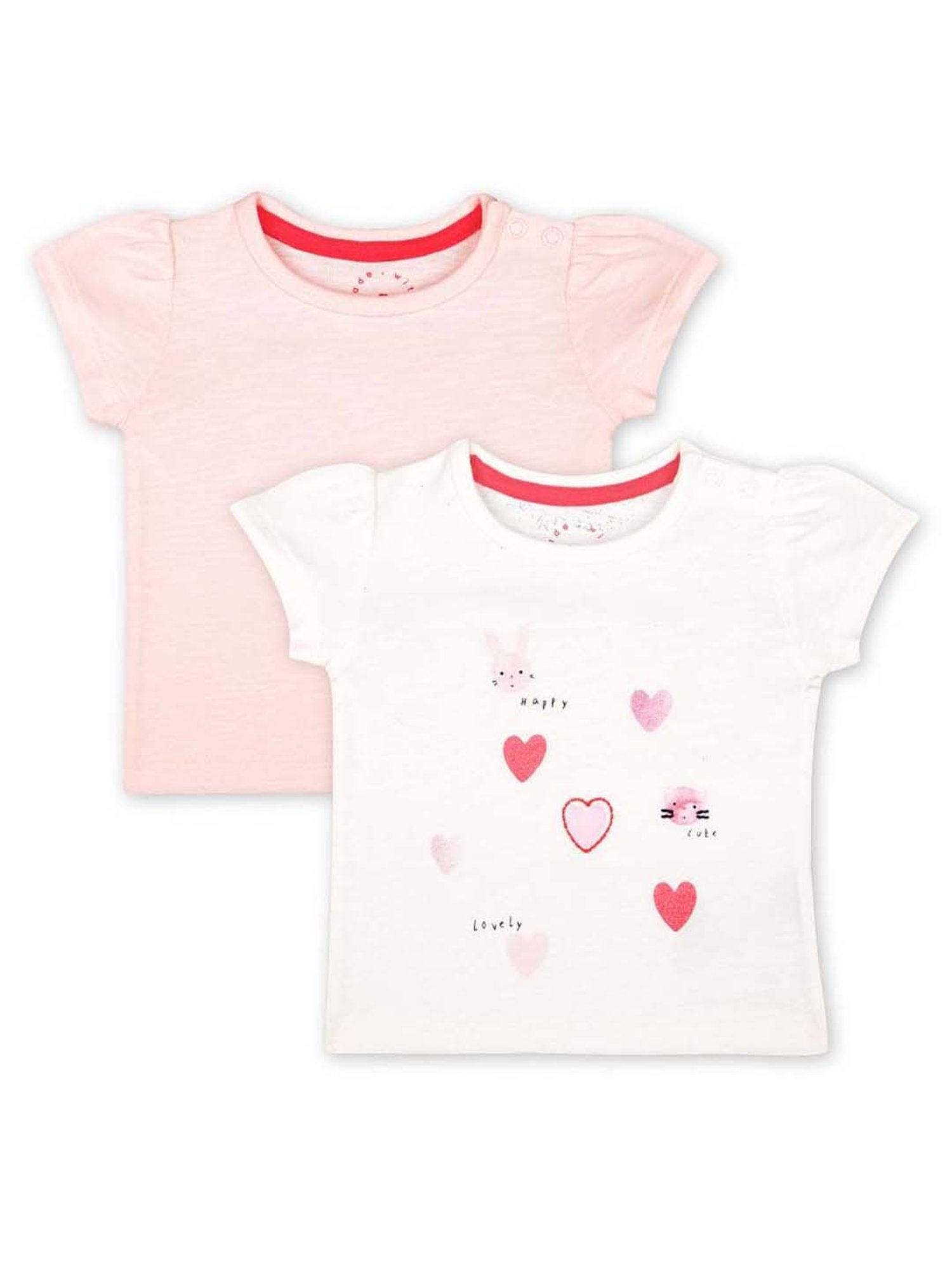Mothercare Kids Pink & White Cotton Printed T-Shirt (Pack of 2)
