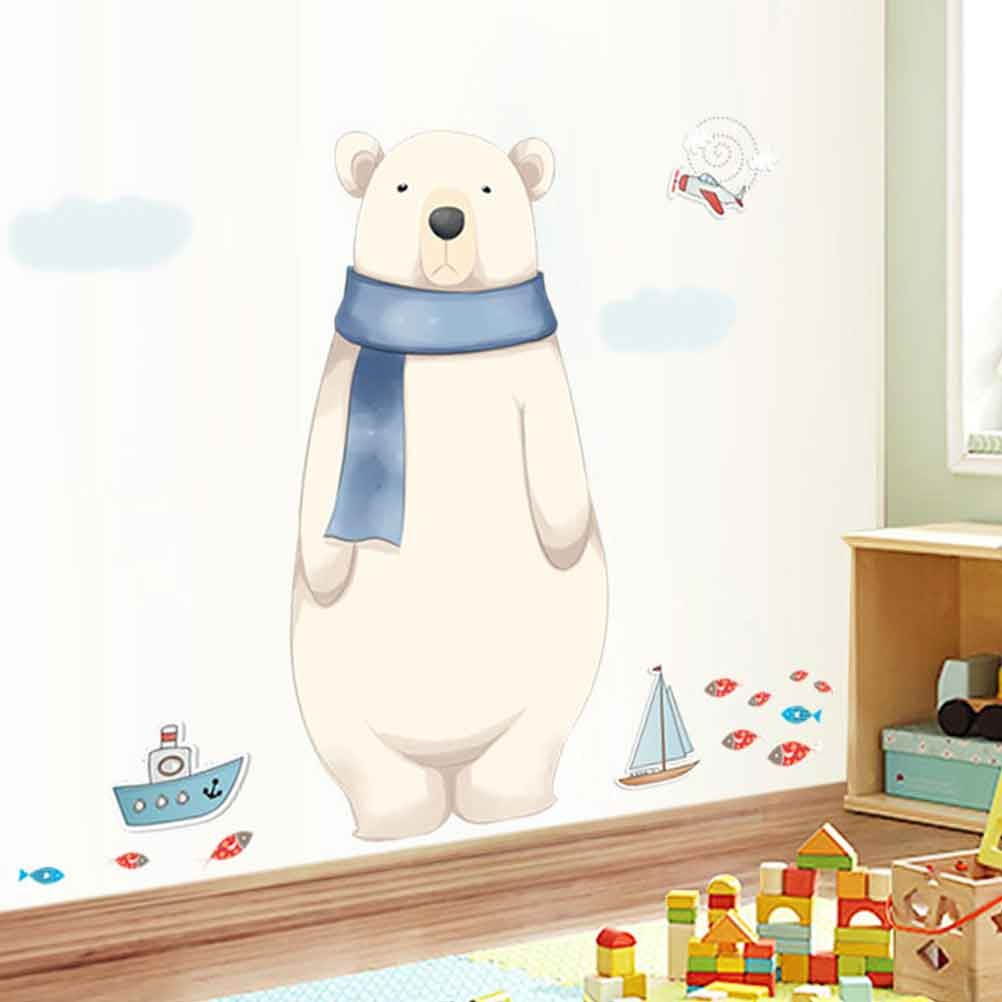 2Pcs Cartoon Polar Bear Pattern Wall Paper Decorative Wall Sticker Wallpaper Wall Ornament Beige (45x60cm)