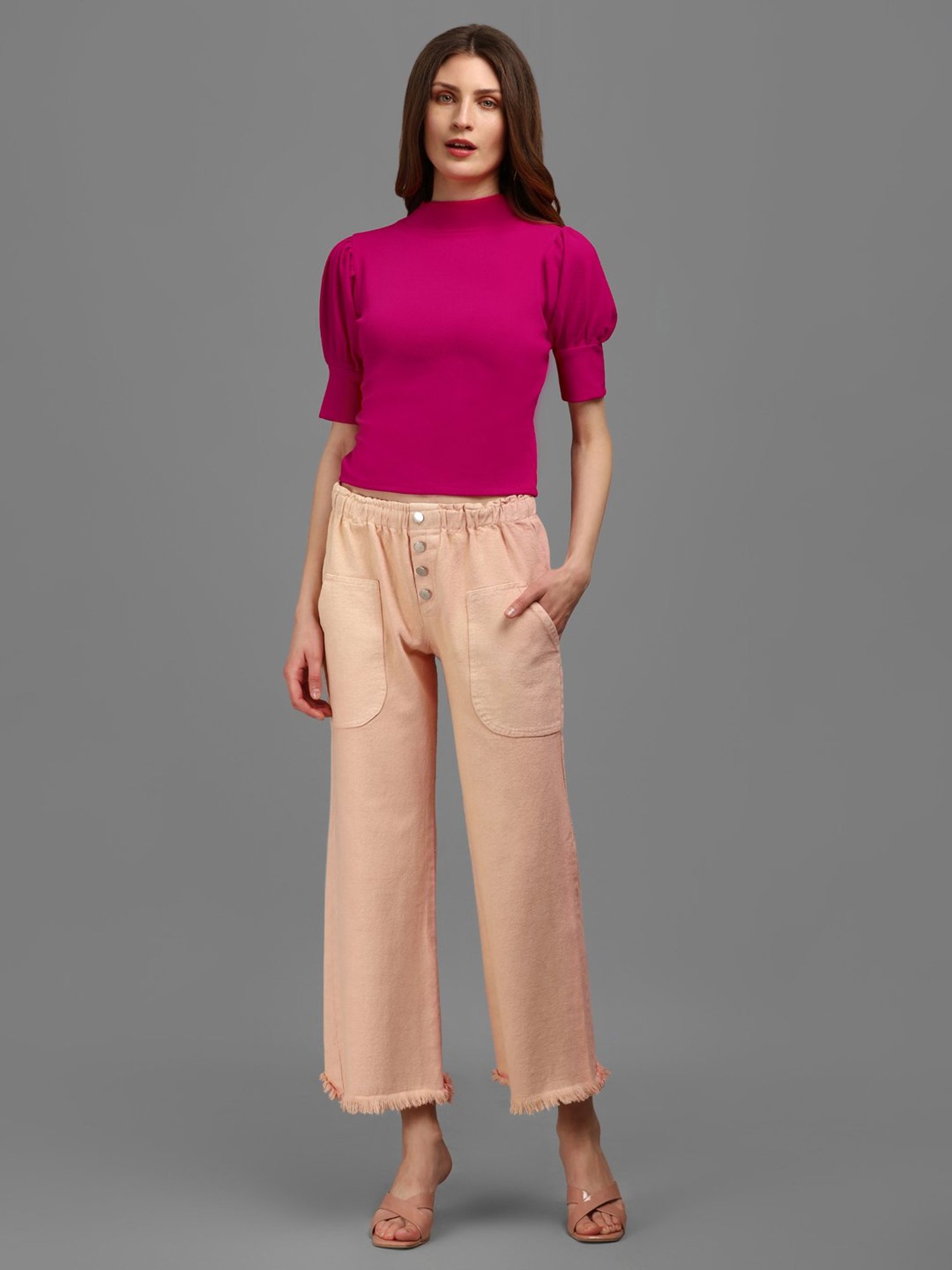 PURVAJA Pink Regular Fit Crop Top