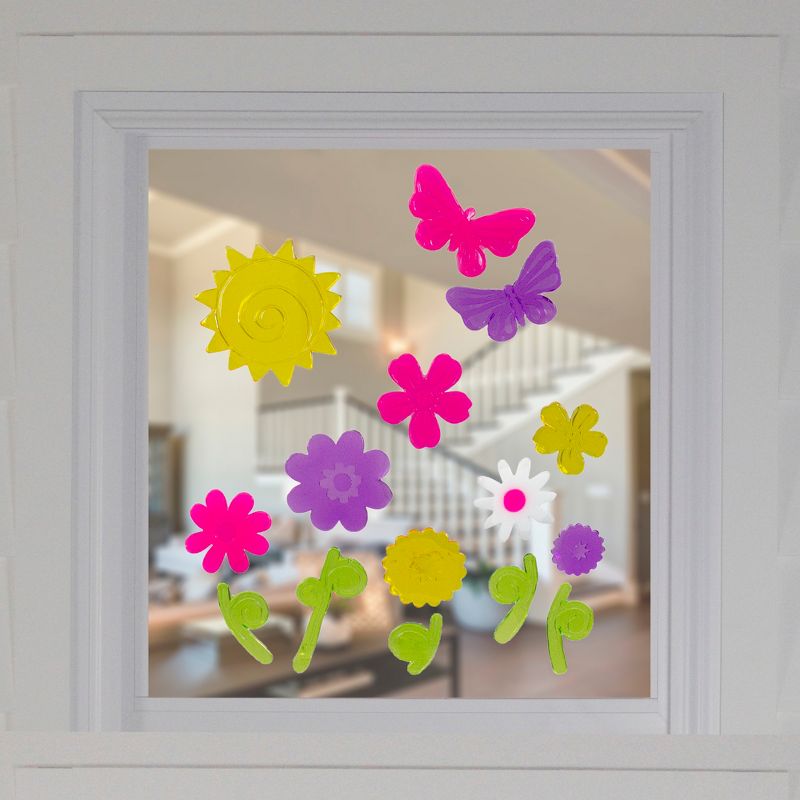Northlight Pink and Purple Flowers Spring Gel Window Clings