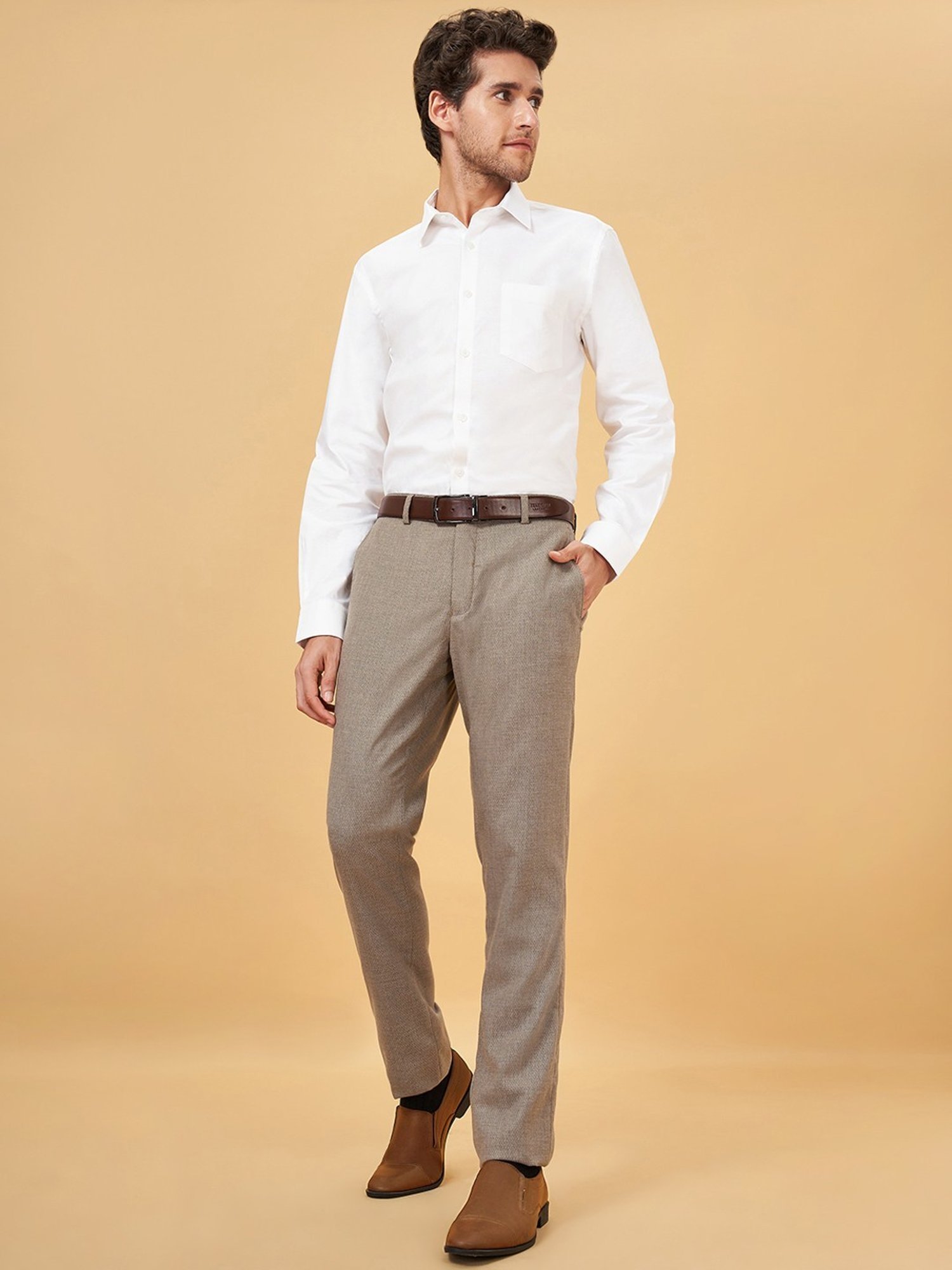 Peregrine By Pantaloons Brown Regular Fit Trousers
