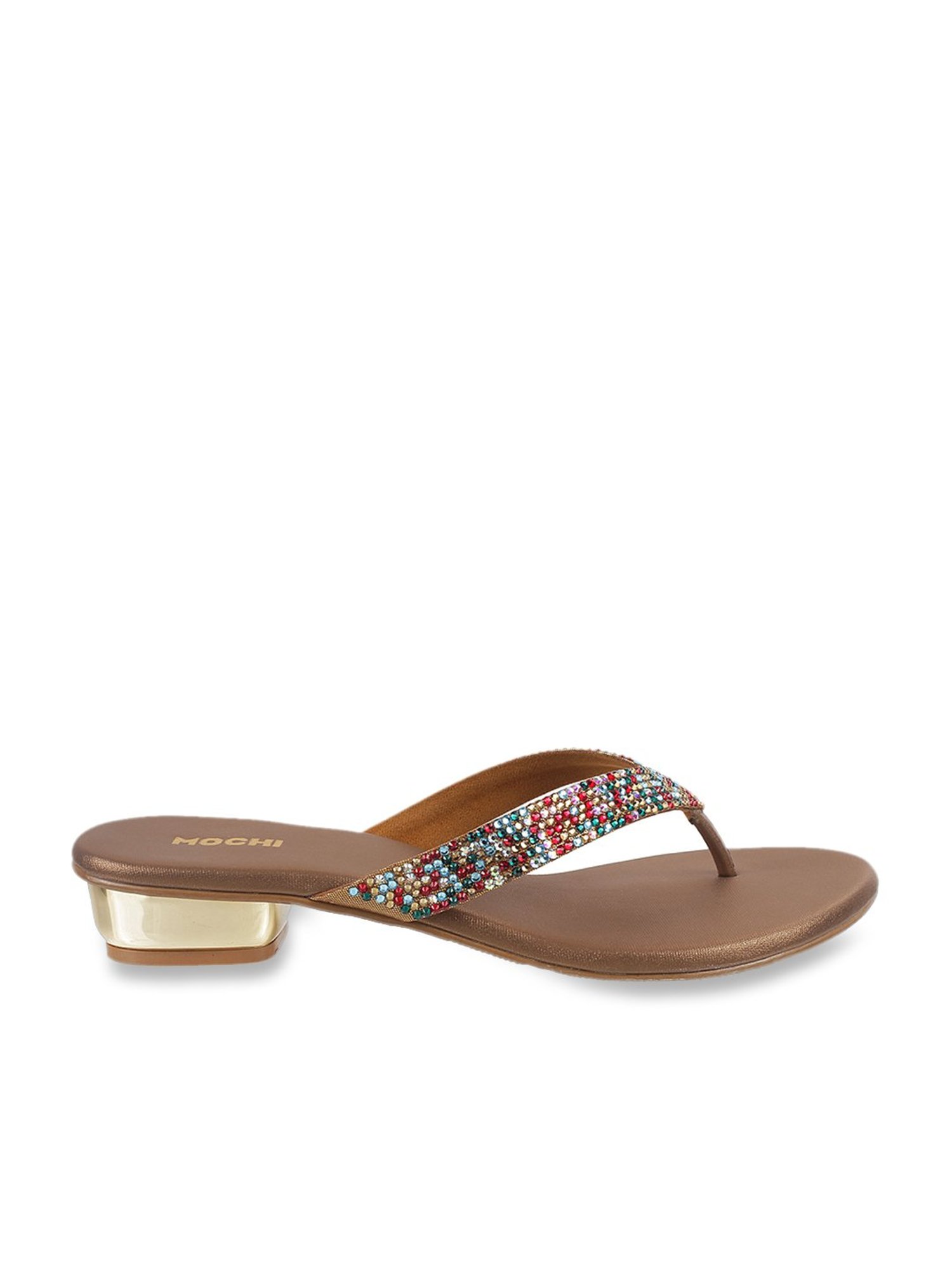 Mochi Women's Antique Gold Thong Sandals
