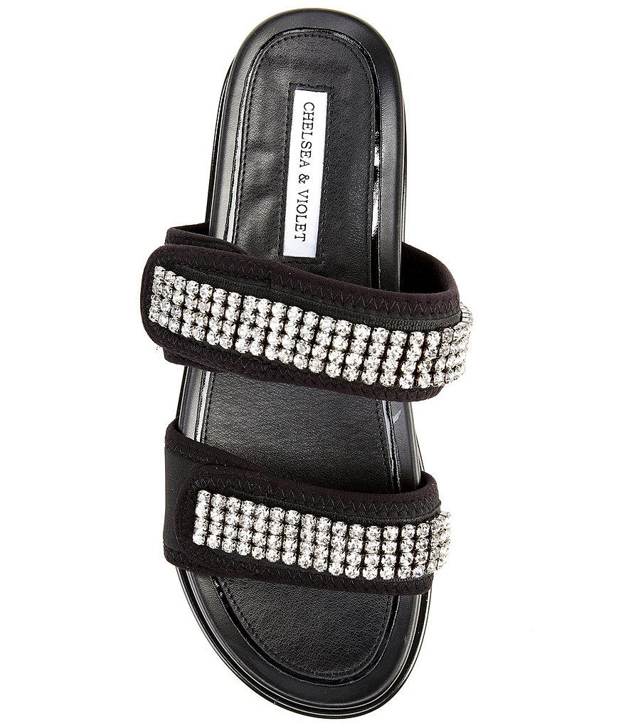 Chelsea & Violet Alici Rhinestone Two-Banded Flatform Sandals