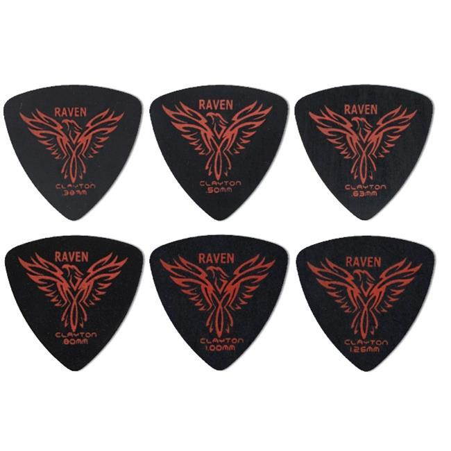 Clayton BRT63-12 Raven Rounded Triangle Guitar Picks, Black - 0.63 mm - 12 Pieces