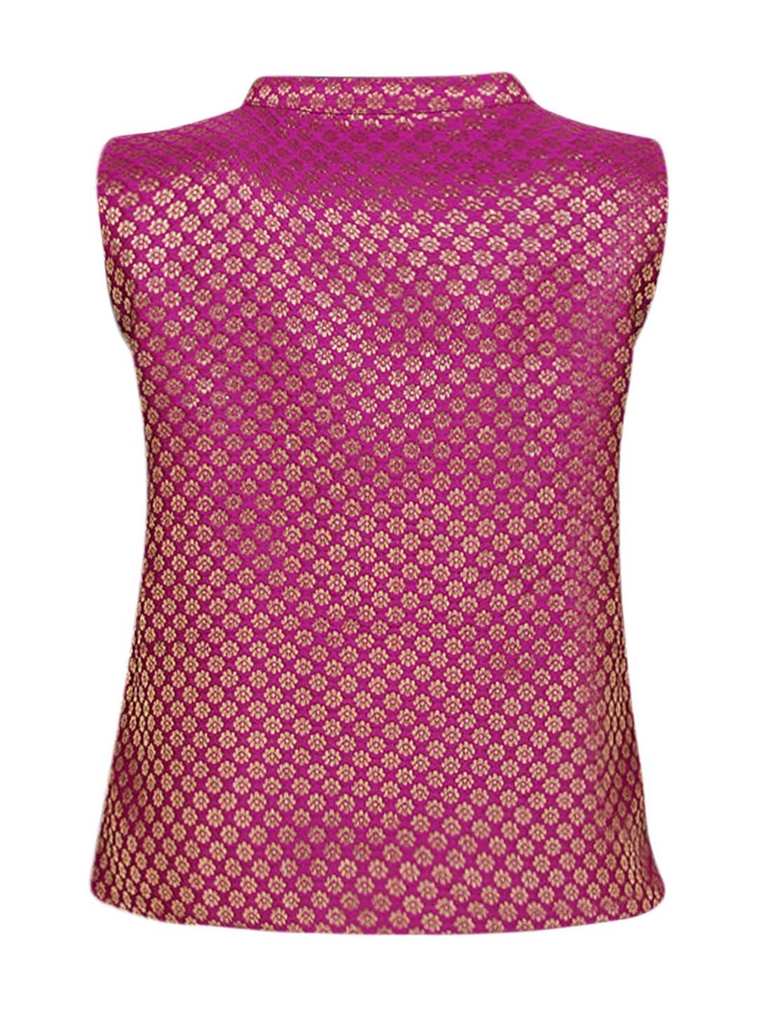 A Little Fable Kids Fuchsia & Golden Self Pattern Waistcoat