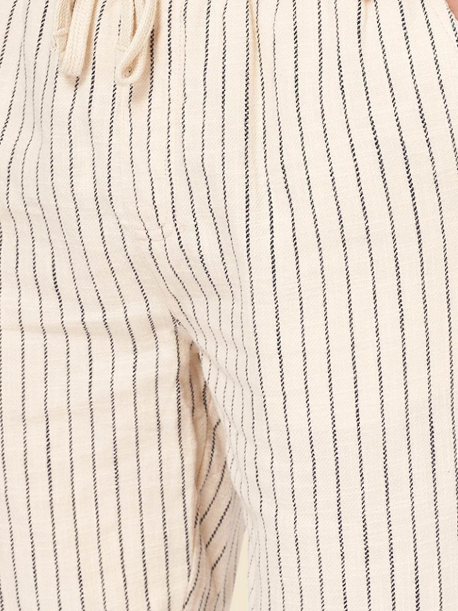 7 Alt by Pantaloons Off White Cotton Slim Fit Striped Shorts