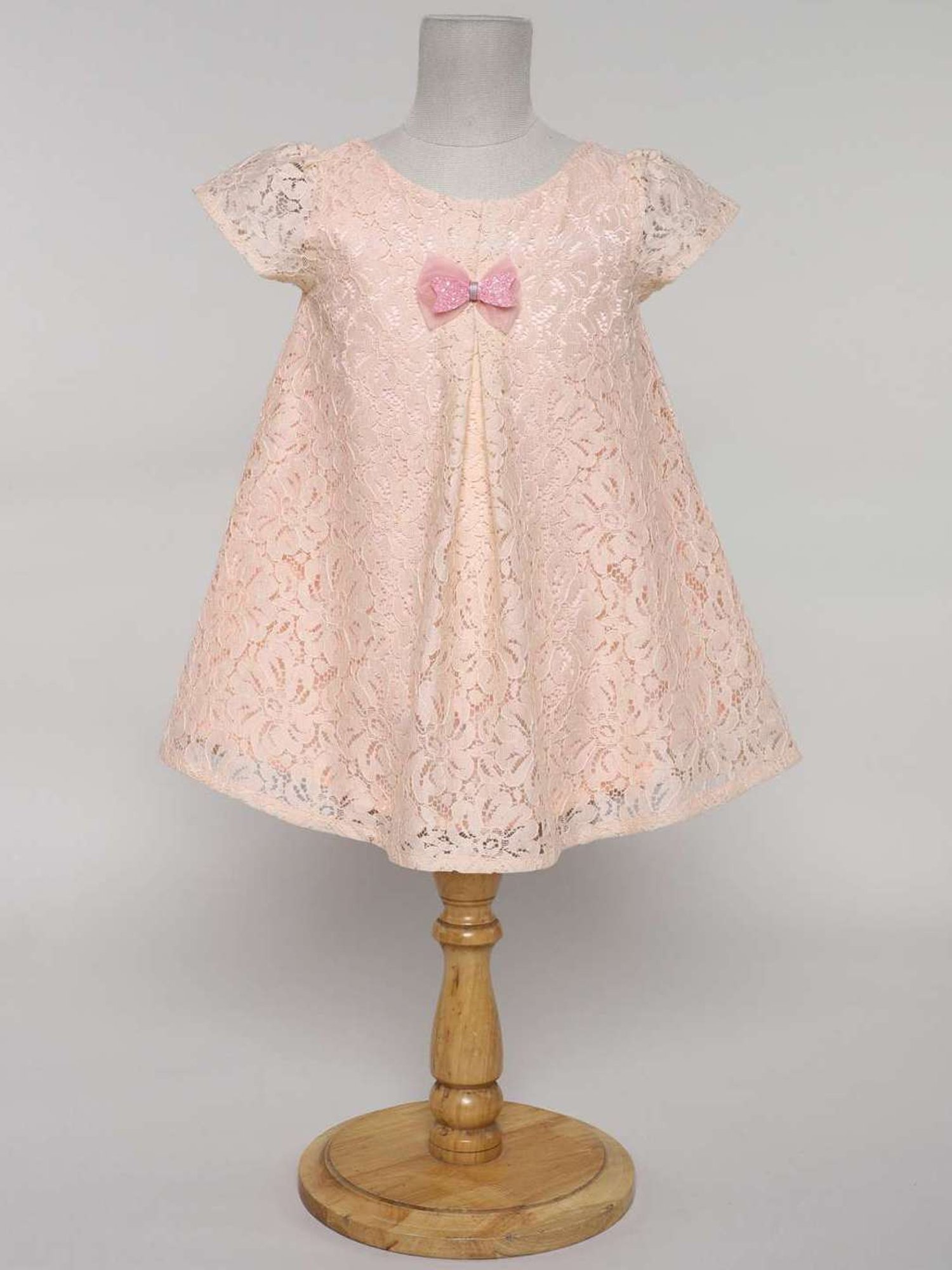 Many Frocks Kids Peach Embroidered Dress