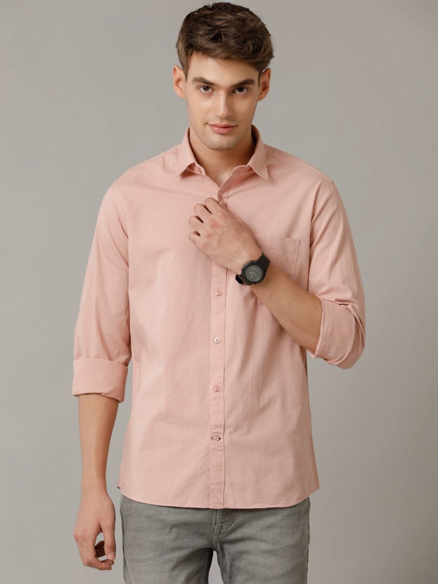 Cavallo By Linen Club Peach Linen Contemporary Fit Shirt
