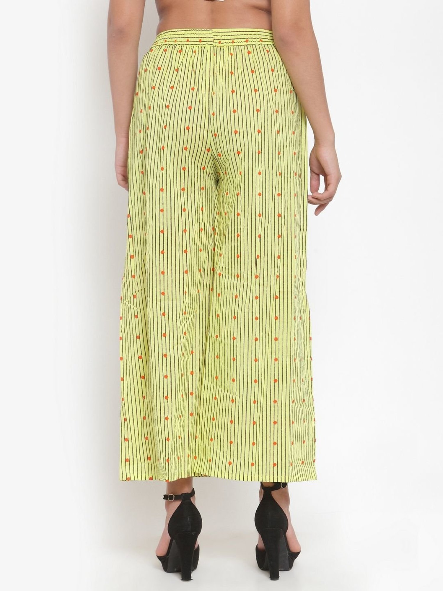 Indibelle Yellow Cotton Striped Palazzos