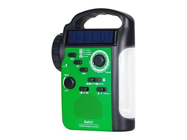 KA340 5Way Powered Rechargeable LED Camping Lantern Emergency AMFMSW NOAA Weather Alert Radio with Bluetooth Flashlight 5V USB Mobile Phone Charger MP3 Player Siren Green