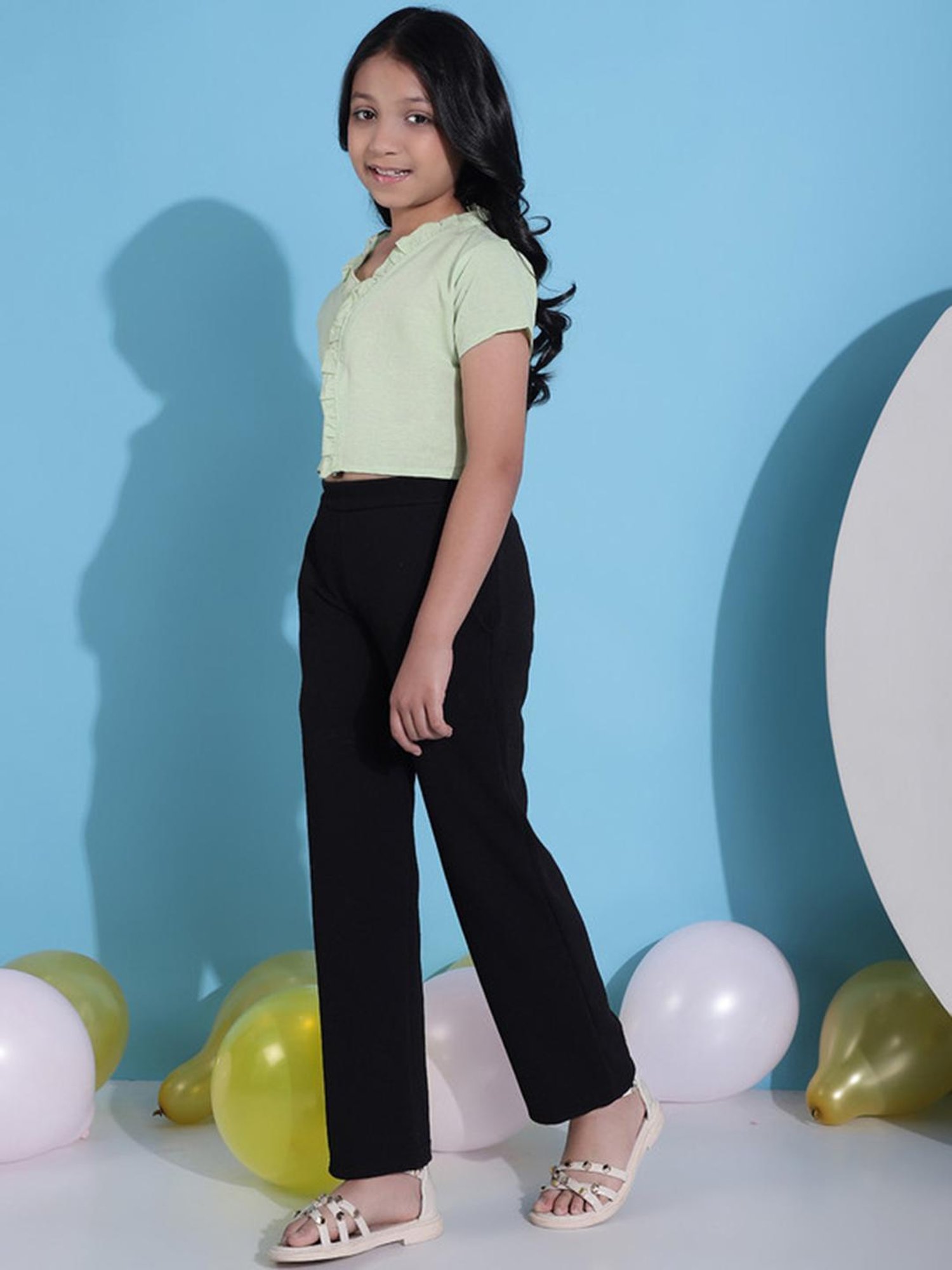NEUDIS Kids Mint Green & Black Solid Top with Trousers