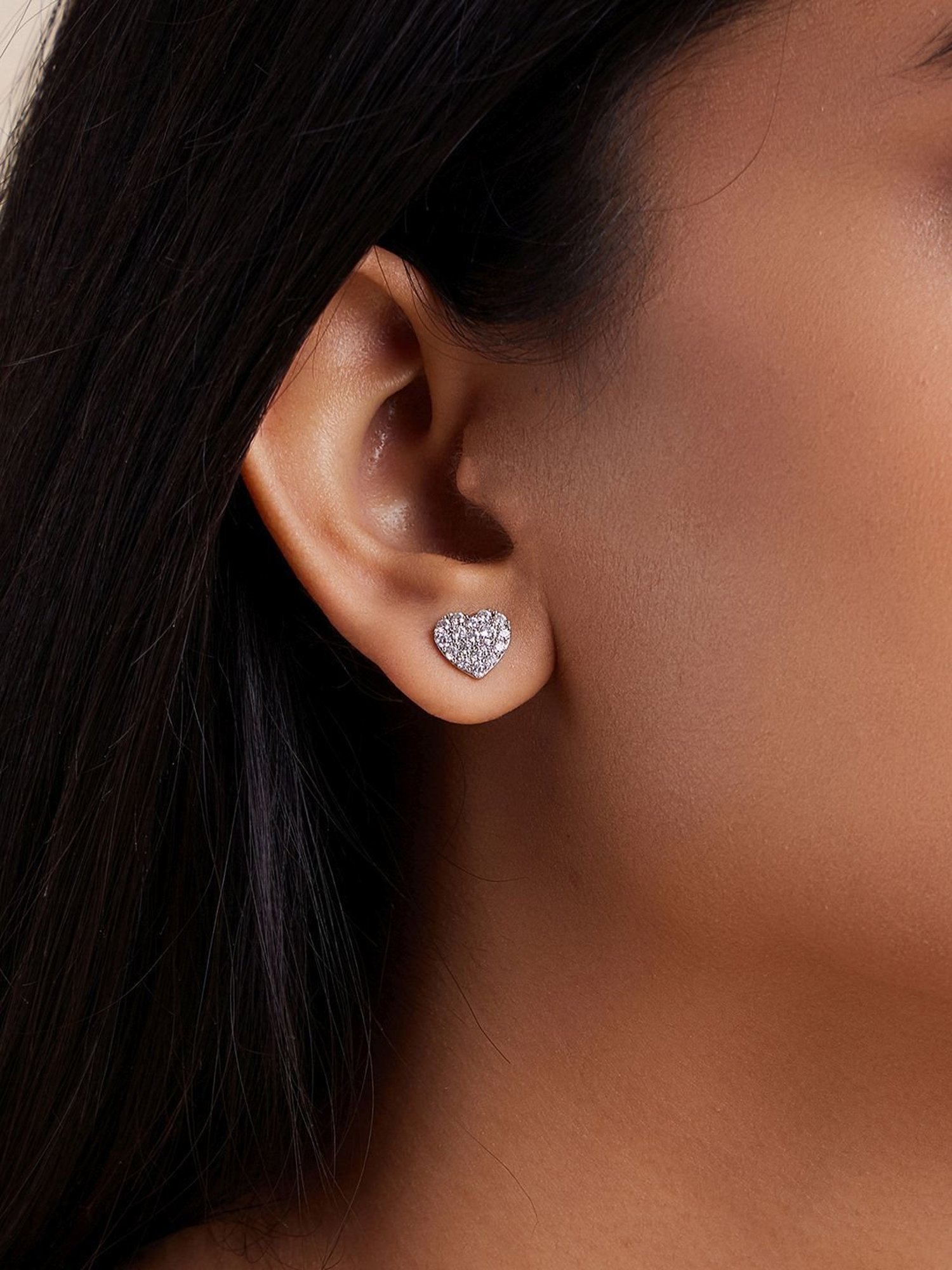 March by FableStreet 92.5 Sterling Silver Zircon Studded Heart Stud Earrings