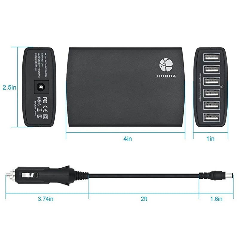 6Ports USB Car Charger Adapter Multiple USB Car Charging Station Car USB Splitter Charge iPhone iPad Android Phones Tablets Charge up to 6 USB Devices Simultaneously on The Road