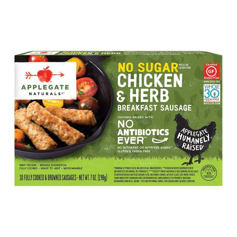 Applegate Naturals No Sugar Chicken & Herb Breakfast Sausages - Frozen - 7oz/10ct