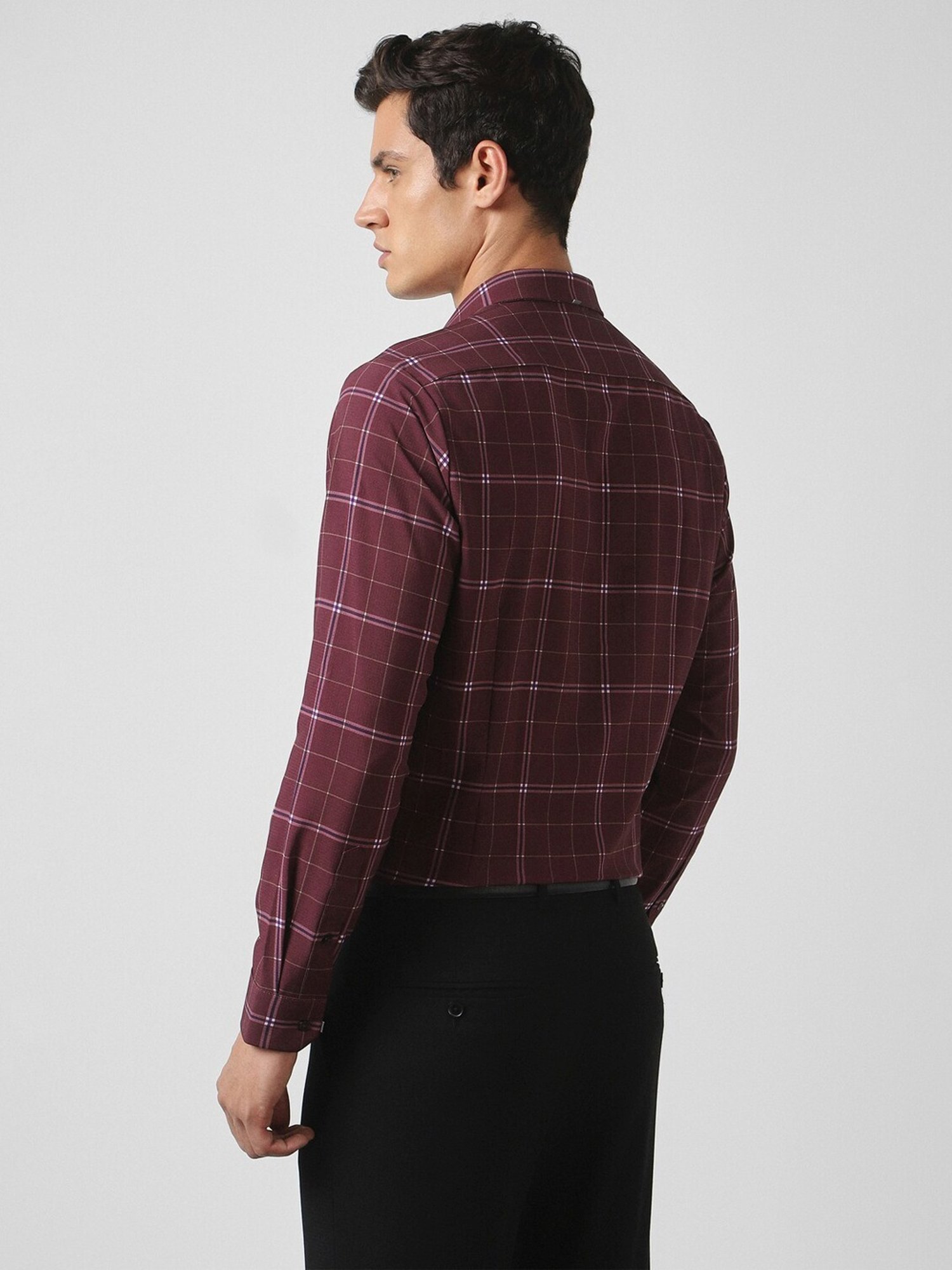 Van Heusen Maroon Slim Fit Checks Shirt