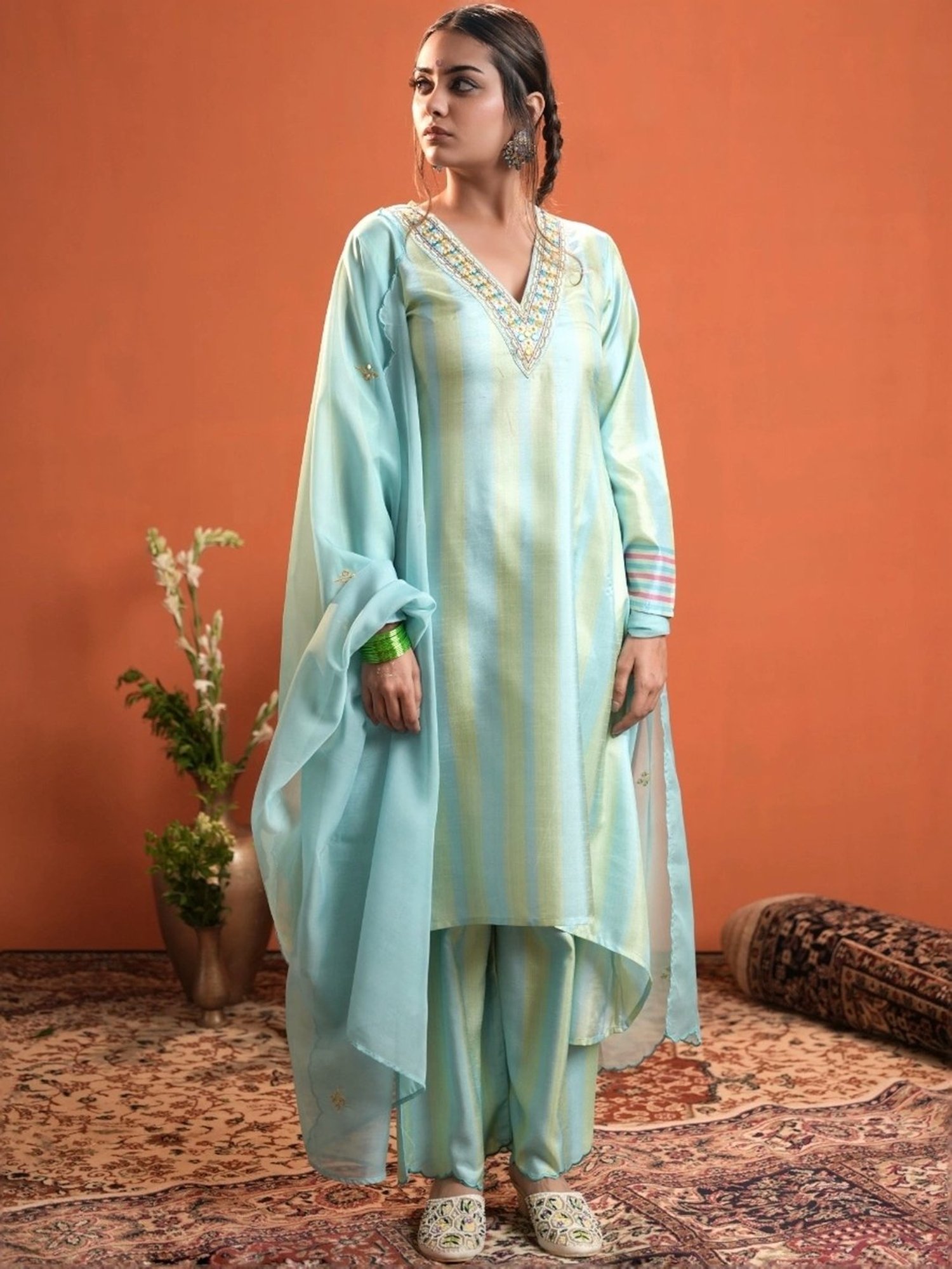 Heeposh Blue Printed Kurta Palazzo Set With Dupatta
