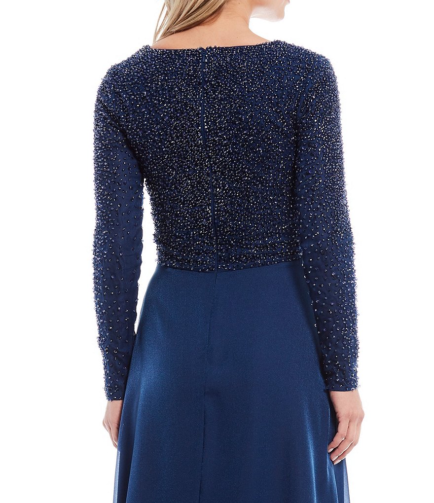 Terani Couture Beaded V-Neck Long Sleeve A-Line Gown