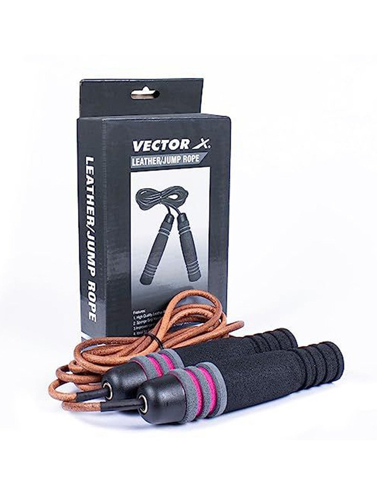 Vector X JF-1610 Leather Skipping Rope (Black) Size - 270cm