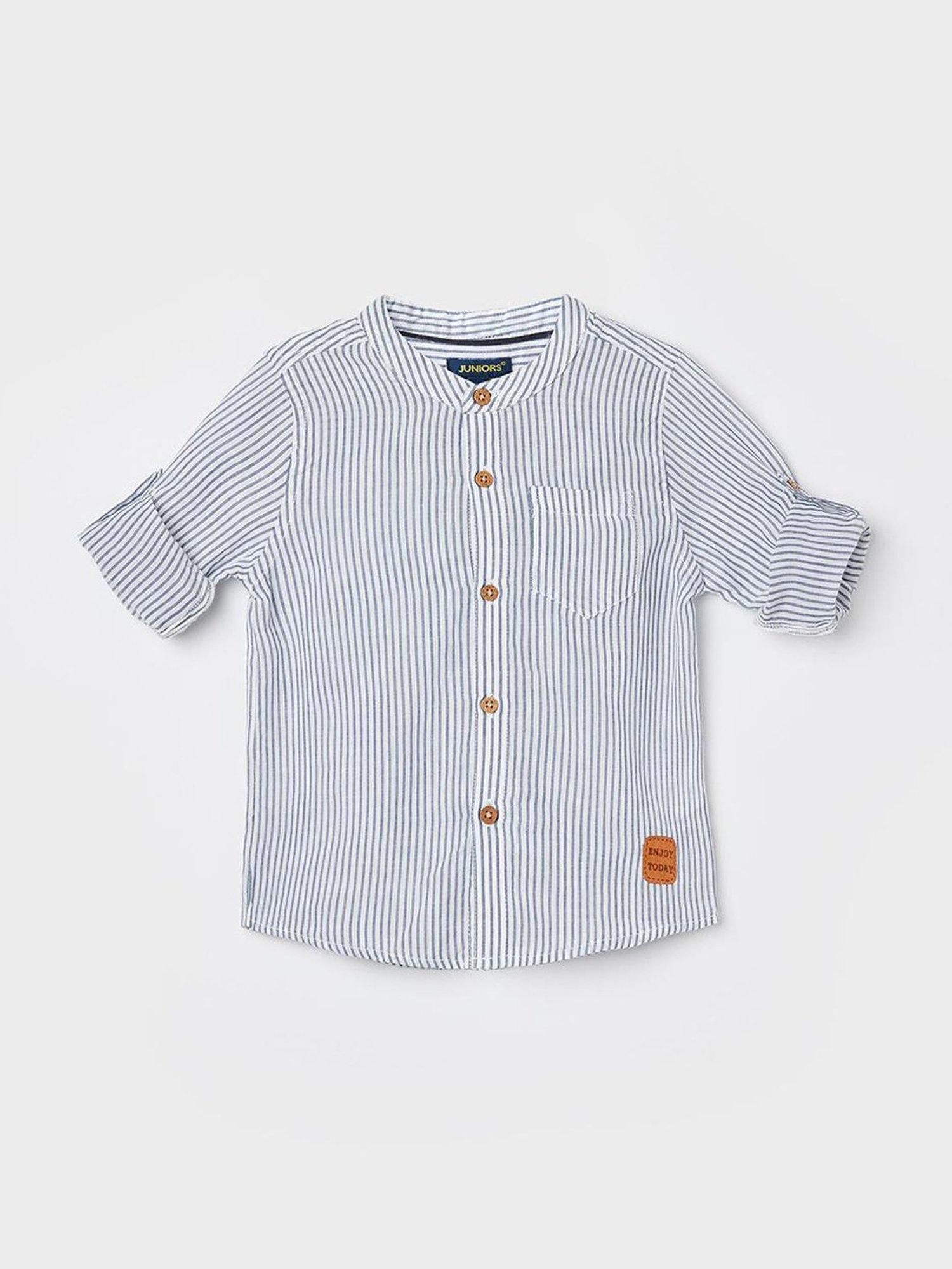 Lifestyle Blue Mandarin Full Sleeve Yarn Dyed Cotton Shirt