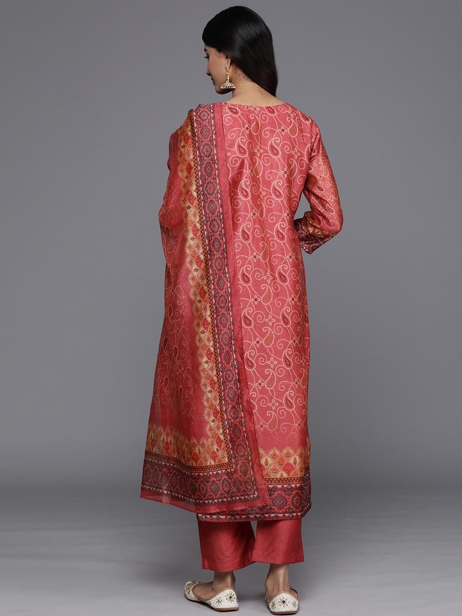 Varanga Pink Printed Kurta With Pant & Dupatta